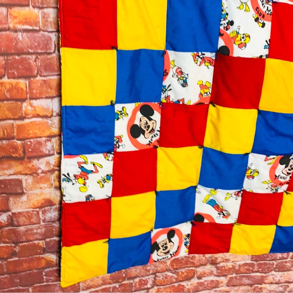 Vintage Handmade Patchwork Mickey Mouse Disney Baby Blanket - Picture 7 of 10